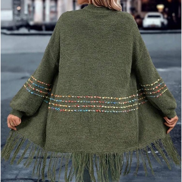 New open front green boho cardigan sweater - Picture 5 of 6